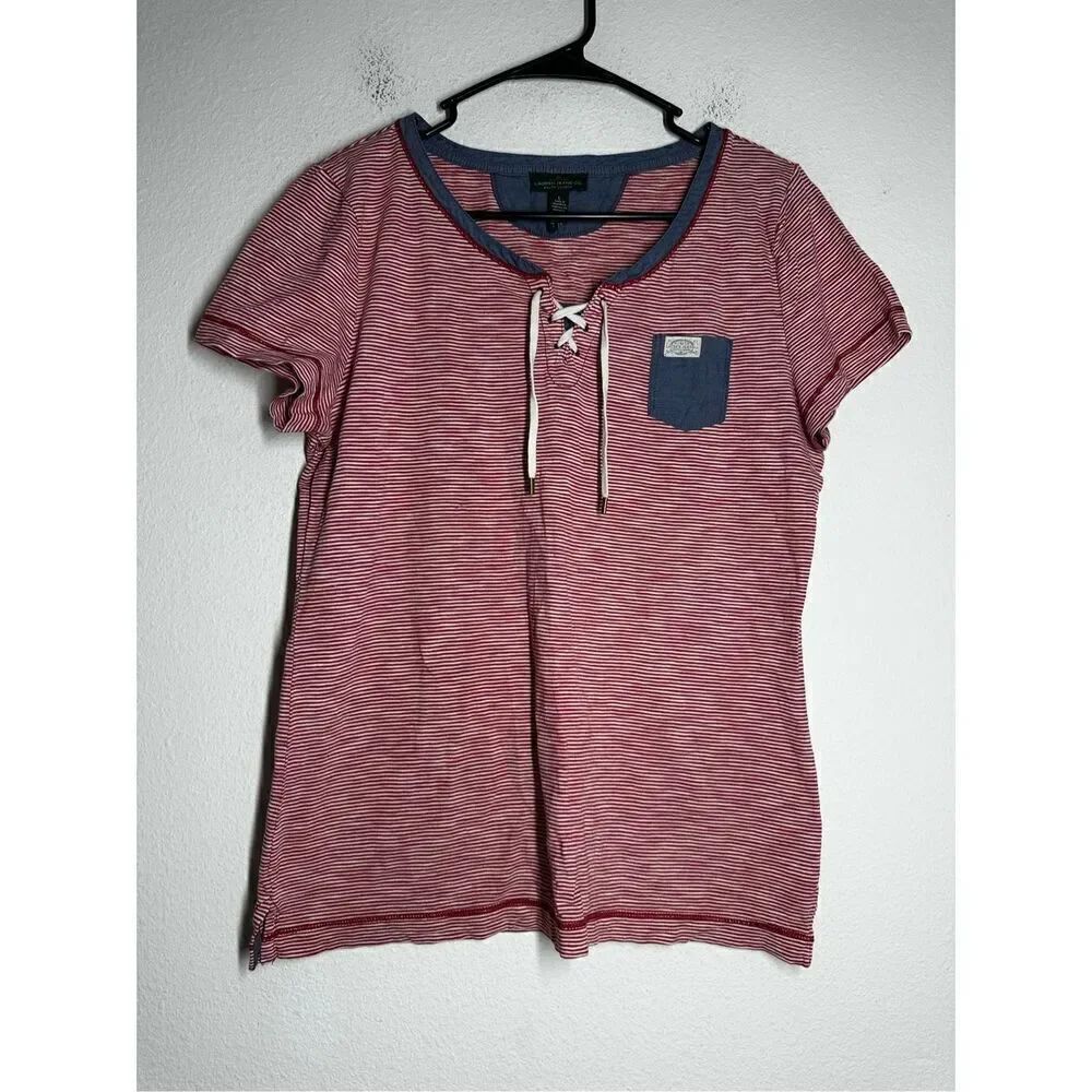 LRL Lauren Jeans Co Nautical Knit Top T-shirt Red White Size L Cotton